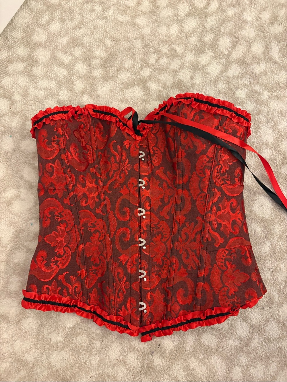 Red Floral Brocade Corset Bustier